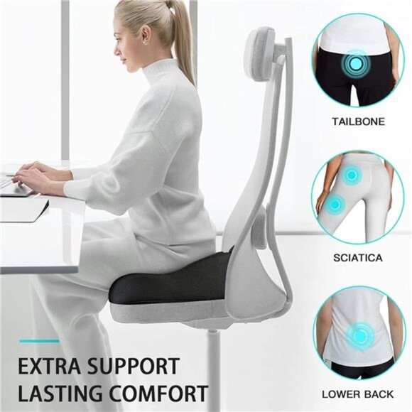 X Large Memory Seat Cushion for Office Chair Pressure Relief Sciatica & Tailbone - Picture 3 of 7